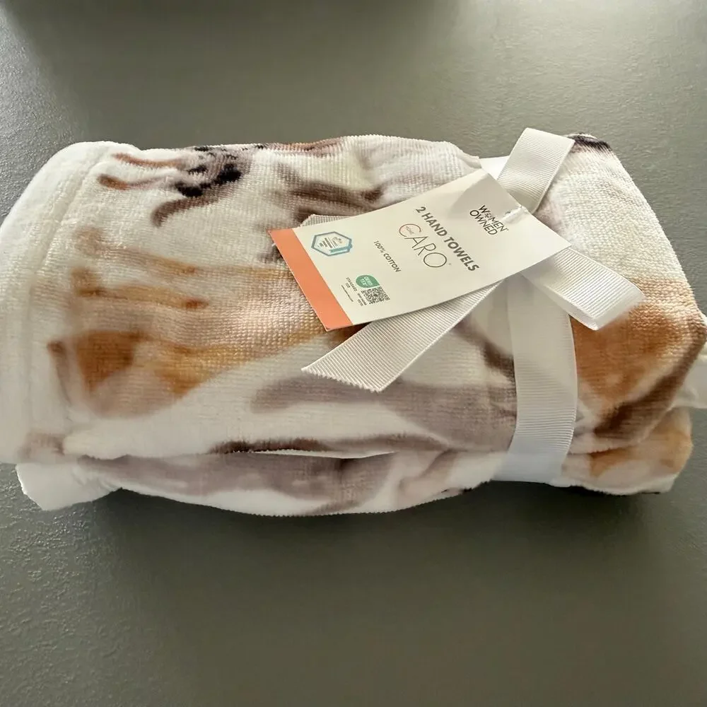 Caro Home 2-Pack Dog Print Hand Towels 100% Cotton Golden Retriever Dachshund